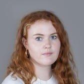 Sinéad Baker's face on a grey background